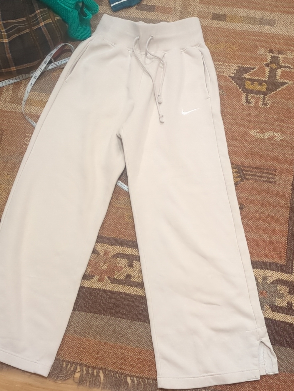 Nike Women's Light Beige Track Pants with White Swoosh